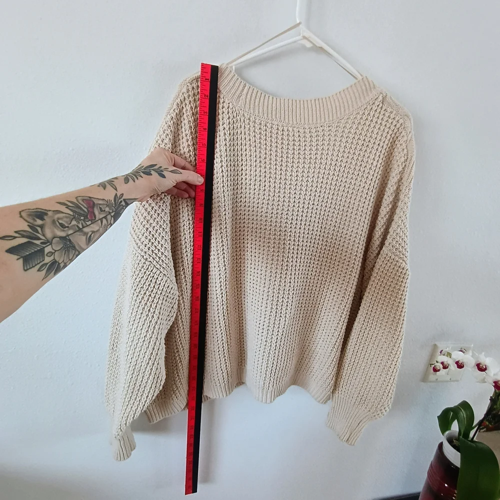 ANA A New Approach Chunky Knit Cardigan Beige Cable Button Front Cozy Oversize - Picture 7 of 10